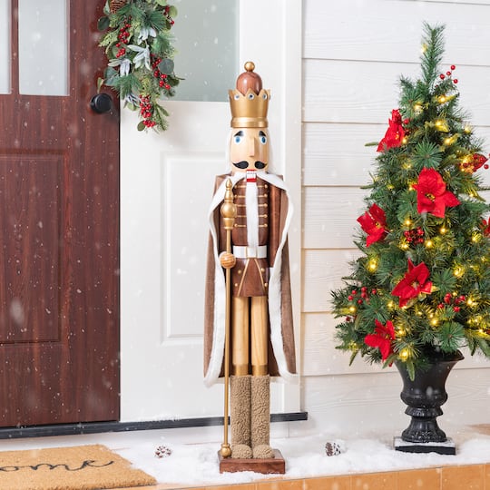 Glitzhome® 42" Wooden Christmas Brown King Nutcracker